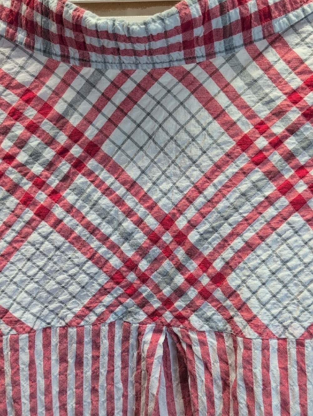 Habitat Red/Gray Plaid Crinkle Button-Up Tunic Size Large Lagenlook EUC - Picture 6 of 9